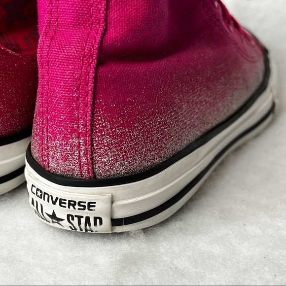 Converse All Star High Top Chuck Taylor Hot Pink Silver Glitter Sneakers Junior - Picture 11 of 17
